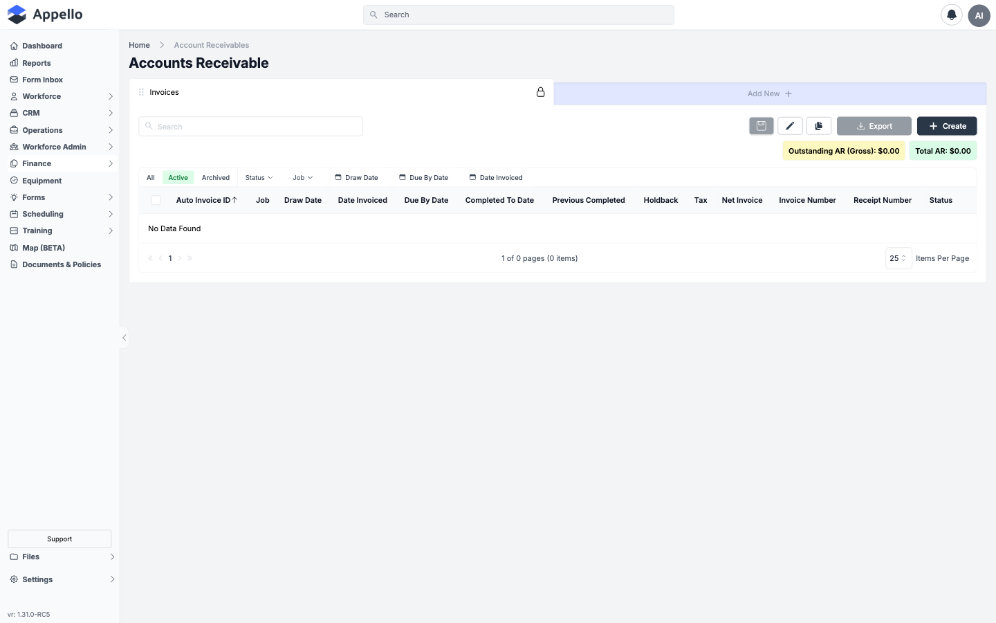 Billing Report — accounts receivable summary with invoice status, amounts, and payment tracking