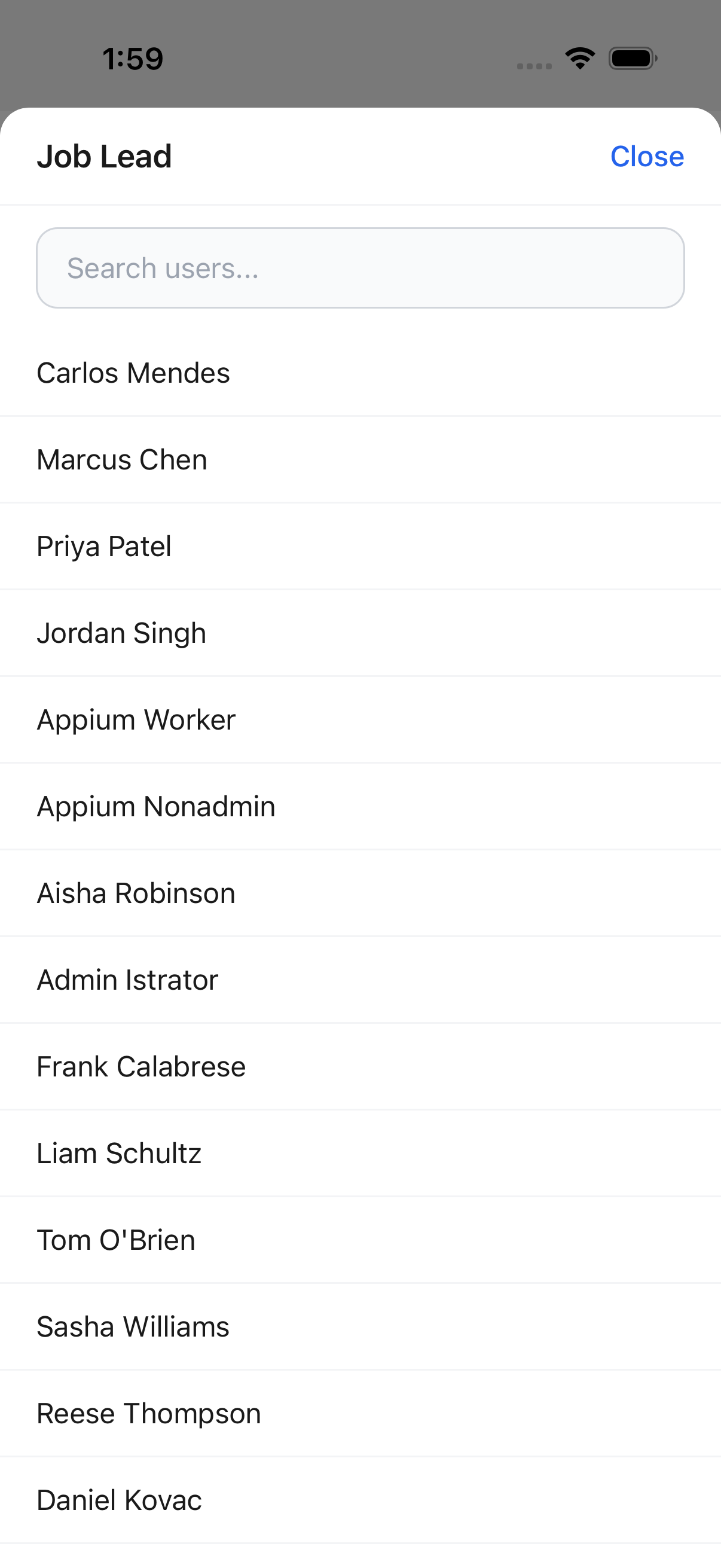Create Job -- Job Lead picker