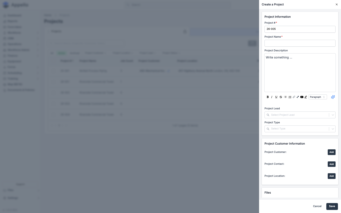 Create a Project — empty form
