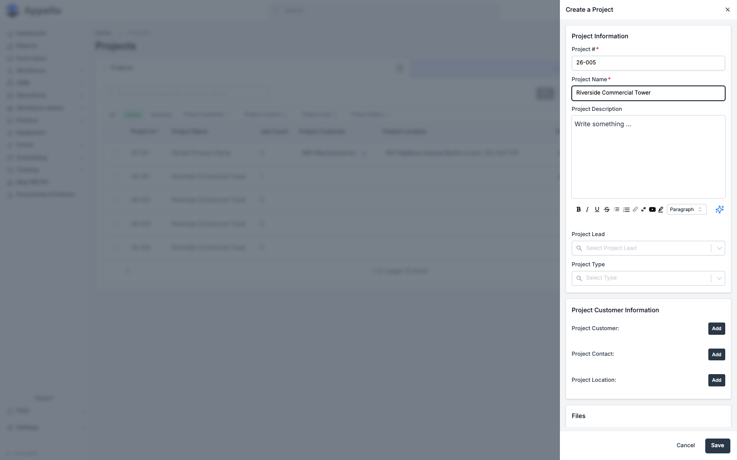 Create a Project — filled form