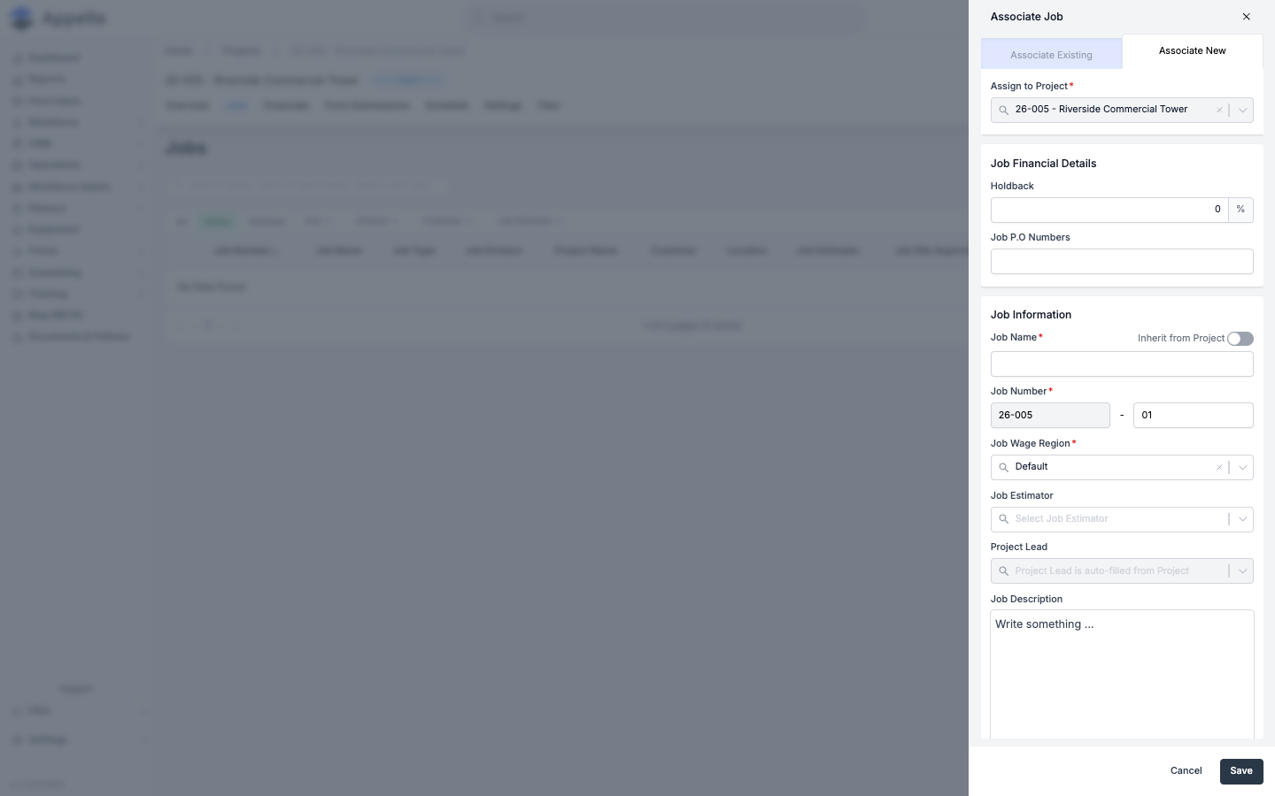 Associate Job — empty form
