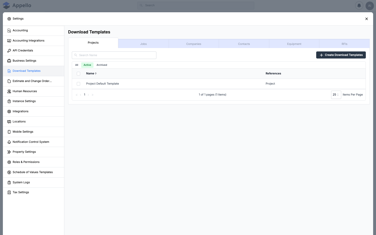 Download Templates — import and export CSV templates for bulk data operations