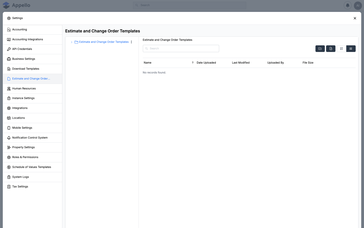 Estimate Templates — reusable estimate formats with configured line items and sections