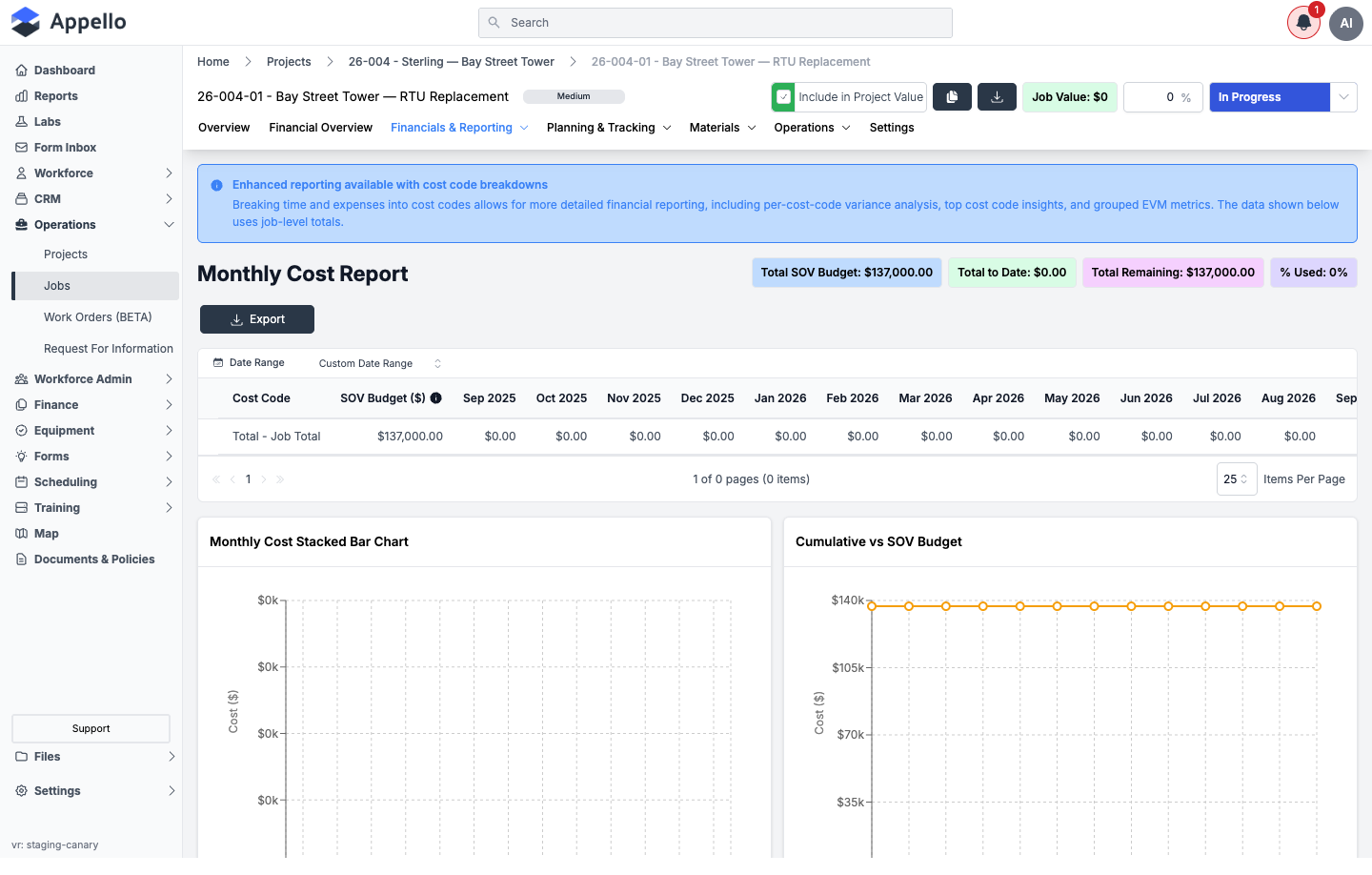 Financials &amp; Reporting — Monthly Cost Report