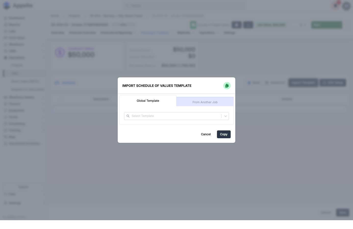 Import Schedule of Values Template modal