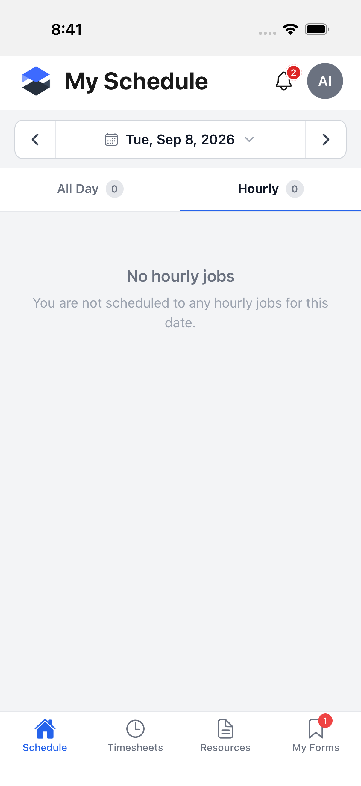 My Schedule -- Hourly tab for the same day