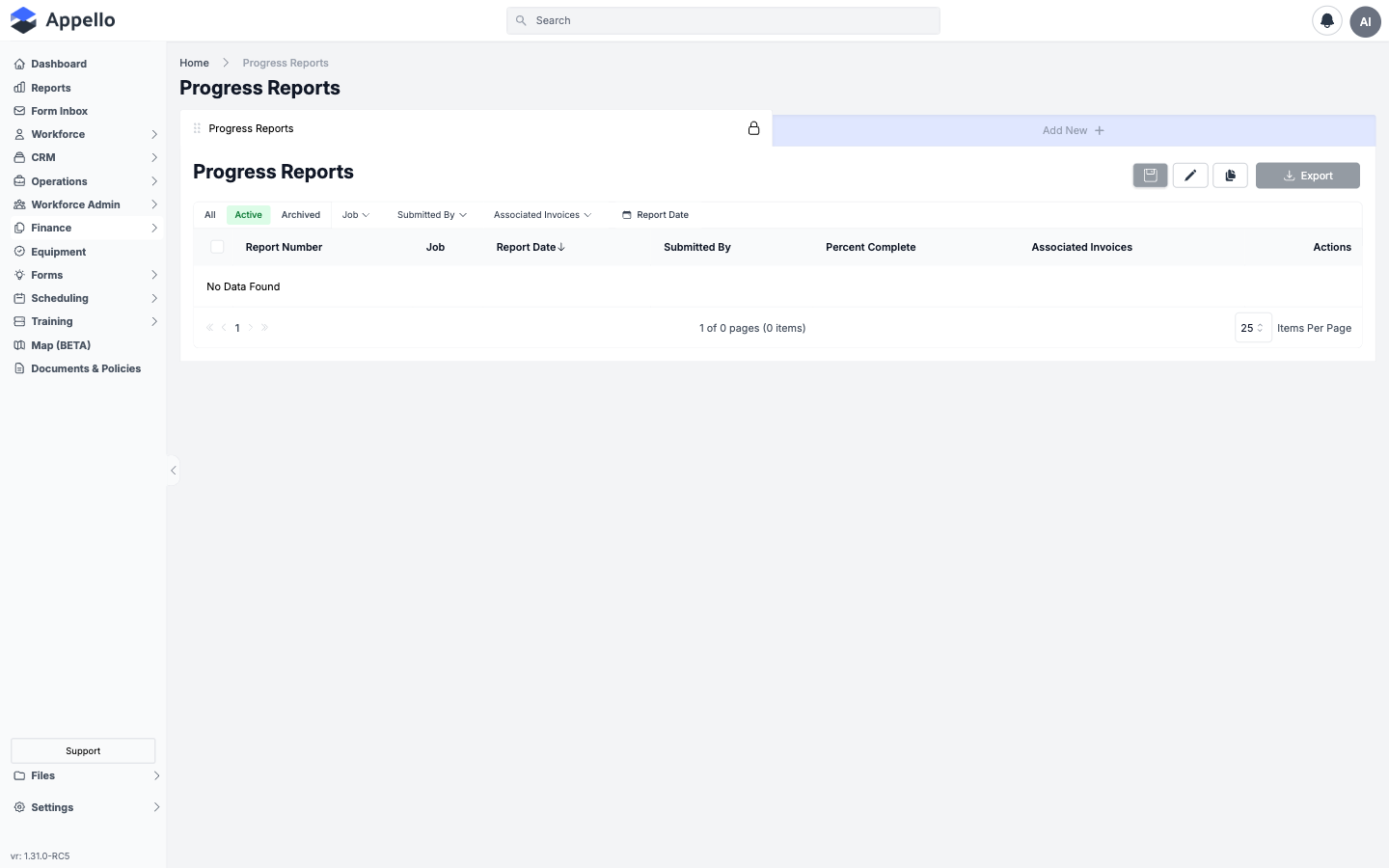 Progress Reports — job-level financial summaries showing budget, actual costs, and earned value