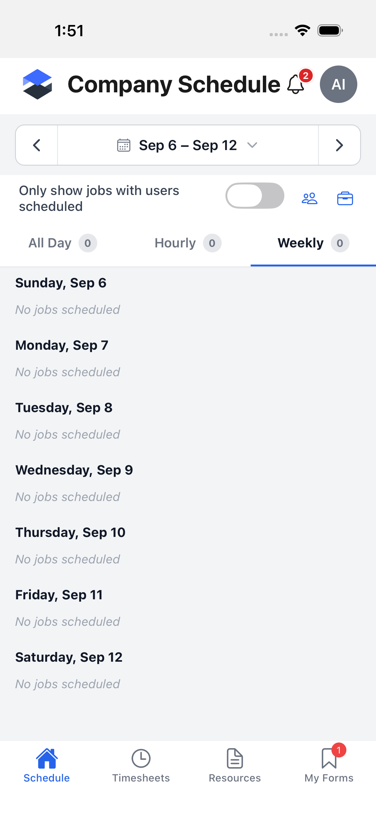 Company Schedule -- Only Scheduled toggled off