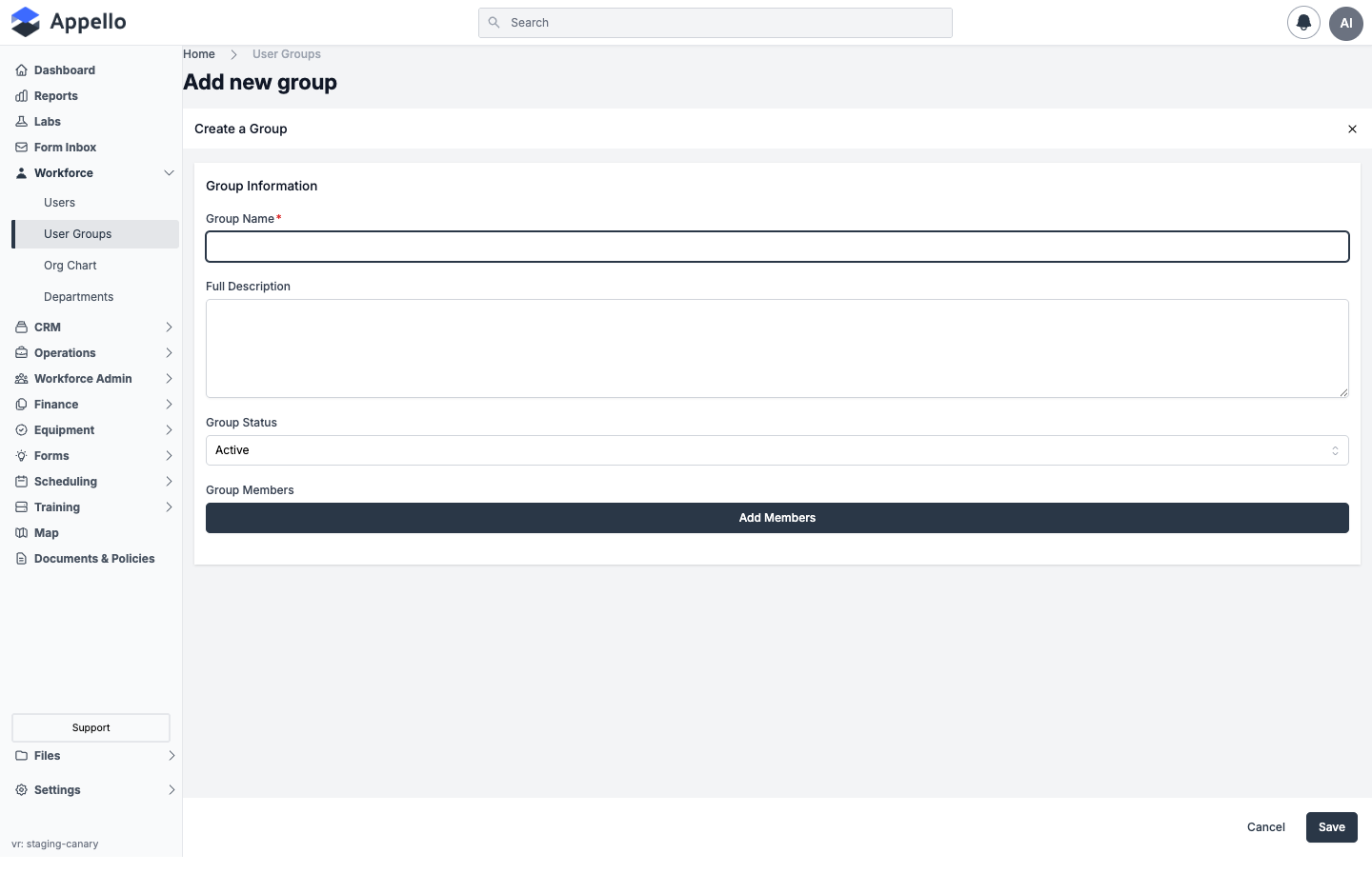 The standalone /groups/add page rendering the same Create a Group form