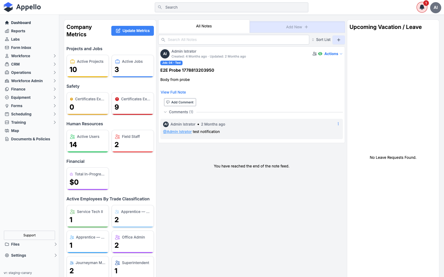 A note with one comment expanded, showing an @mention rendered as a link inside the comment text