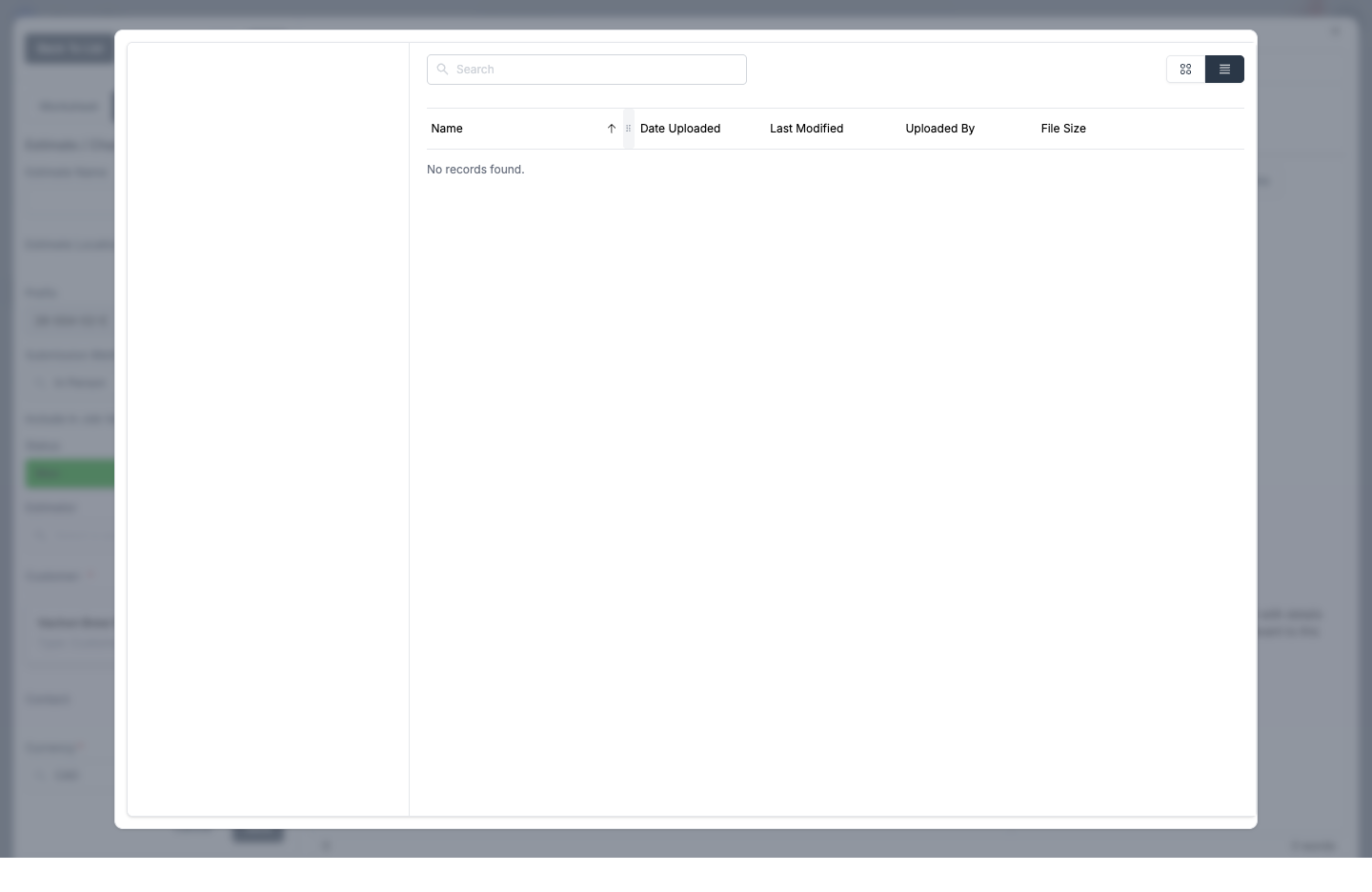 Insert Template picker with a search field and an empty template list
