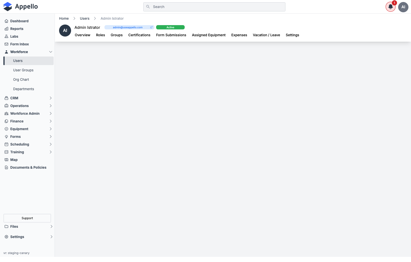 Tab bar on the demo instance with Onboarding Documents absent -- the integration is off