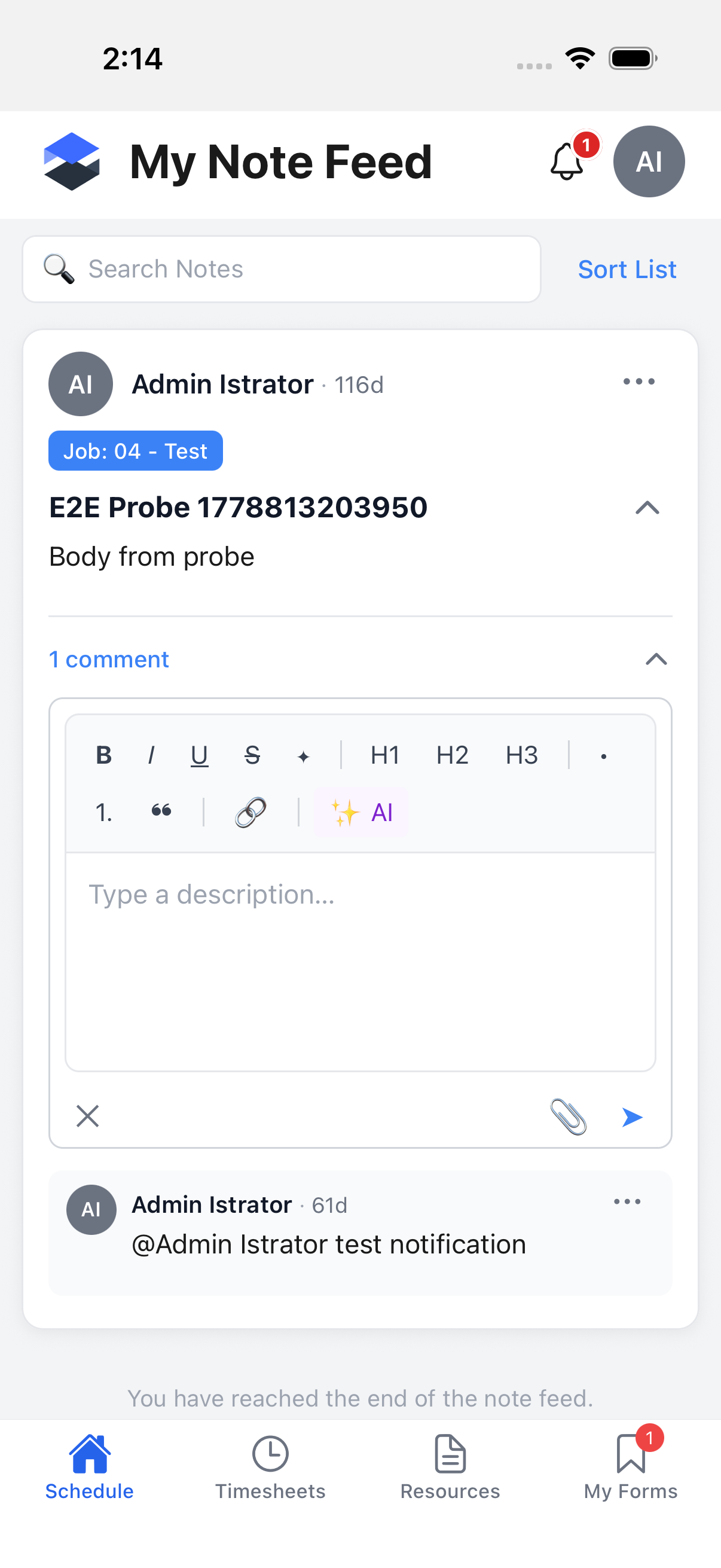 The expanded inline comment composer with its own rich-text toolbar, attach icon, and send arrow