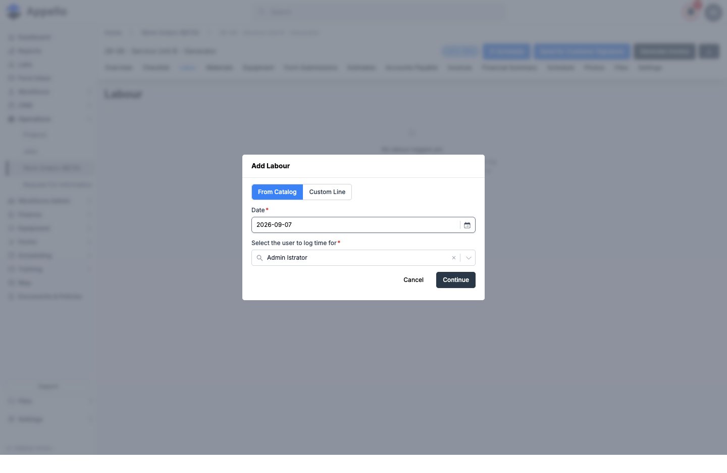 Add Labour modal