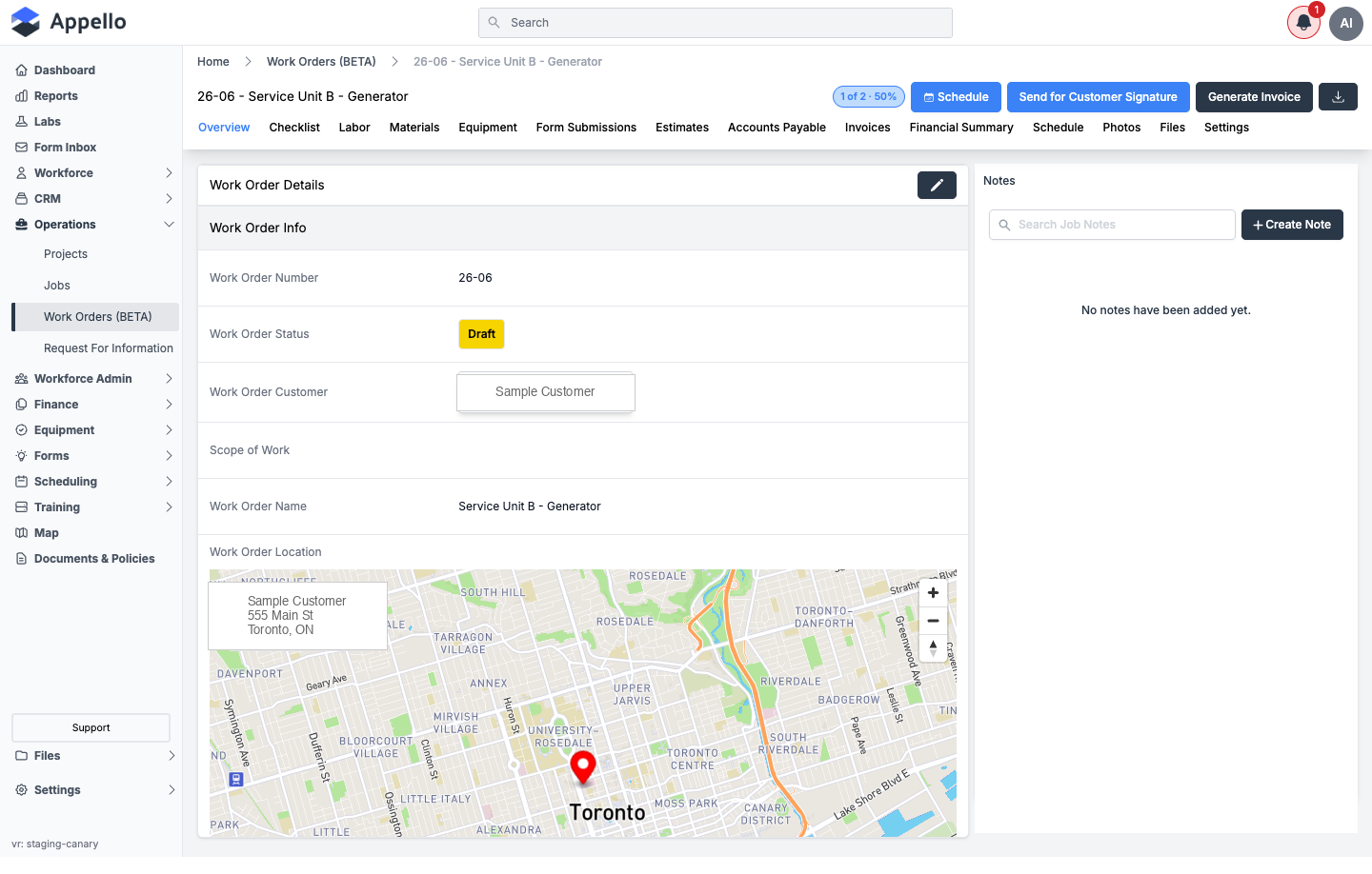 Work Order Overview tab
