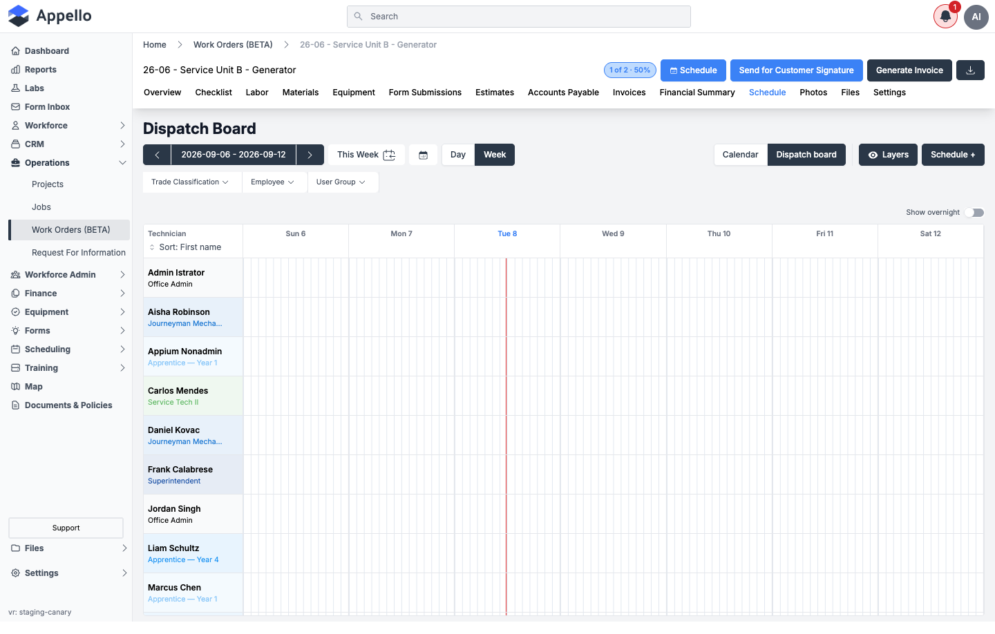 Schedule tab